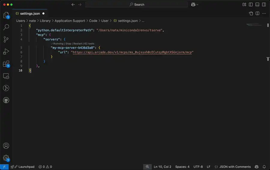 Visual Studio Code tools panel